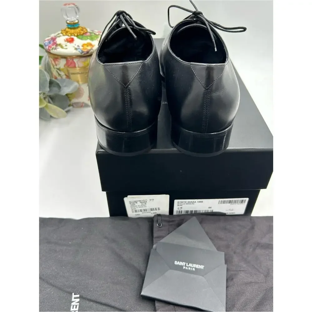 Men's Saint Laurent ADRIEN Derby shoes in Black glazed Leather size 44 Italy